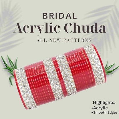 T4 Jewels Stylish Red Chuda Set For Women & Girls with Zircon Diamond Stone | Women's Bangles Chooda | Bridal Chuda Set Design Wedding, Party, Marriage | Fashion Jewellery T4 Jewels