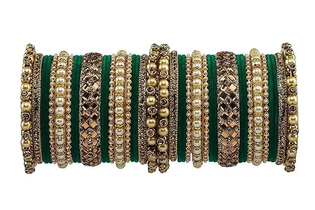 T4 Jewels Metal With Zircon Gemstones Attractive Glossy Finish Gold Plated Fashion Jewellery Metal Bangle Set For Women & Girls Green T4 Jewels