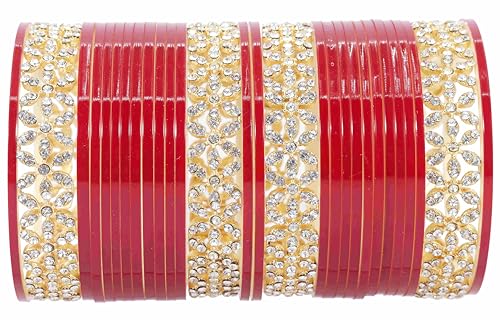 T4 Jewels Stylish Red Chuda Set For Women & Girls with Zircon Diamond Stone | Women's Bangles Chooda | Bridal Chuda Set Design Wedding, Party, Marriage | Fashion Jewellery T4 Jewels