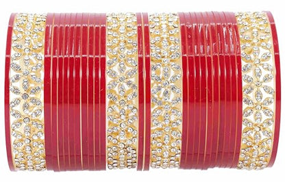 T4 Jewels Stylish Red Chuda Set For Women & Girls with Zircon Diamond Stone | Women's Bangles Chooda | Bridal Chuda Set Design Wedding, Party, Marriage | Fashion Jewellery T4 Jewels
