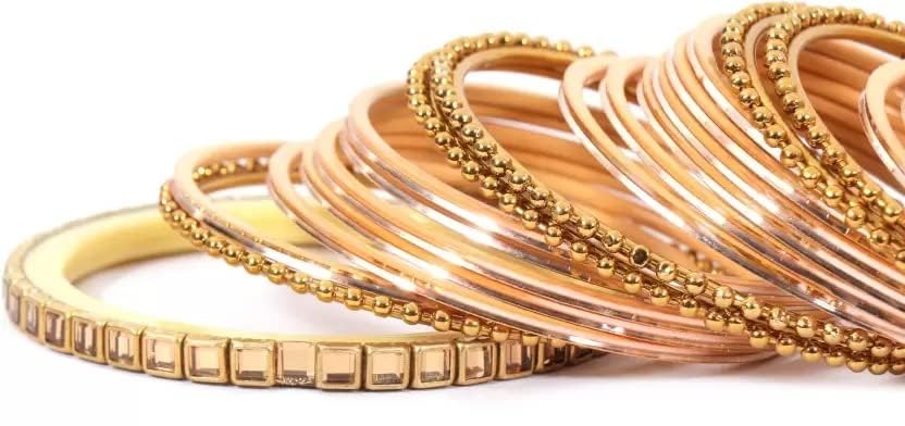 T4 Jewels Glossy Finished Gold Kundan Studded Fashion Jwellery Metal Bangles Set For Women & Girls T4 Jewels