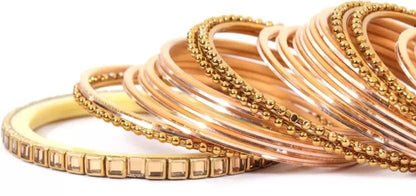 T4 Jewels Glossy Finished Gold Kundan Studded Fashion Jwellery Metal Bangles Set For Women & Girls T4 Jewels