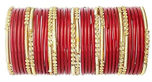 T4 Jewels 2.10 & 2.12 Size Beads Studded Branded Plane Gold Worked Glass Bangles Set For Women & Girls (Set Of 36) Maroon 2.12 Inches T4 Jewels