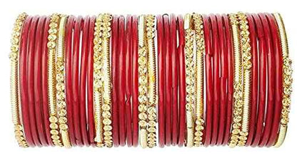 T4 Jewels 2.10 & 2.12 Size Beads Studded Branded Plane Gold Worked Glass Bangles Set For Women & Girls (Set Of 36) Maroon 2.12 Inches T4 Jewels