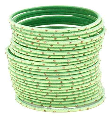 T4 Jewels Plane Matte Dotted Design Metal Bangles Set - (Set Of 24) Pista T4 Jewels