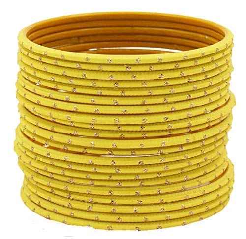 T4 Jewels Plane Matte Dotted Design Metal Bangles Set - (Set Of 24) Yellow T4 Jewels
