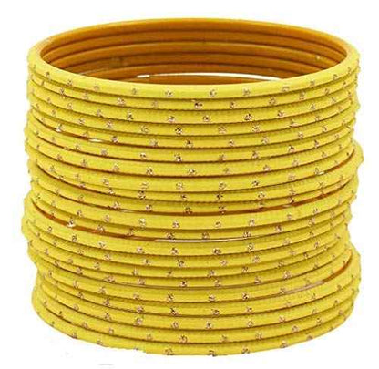 T4 Jewels Plane Matte Dotted Design Metal Bangles Set - (Set Of 24) Yellow T4 Jewels