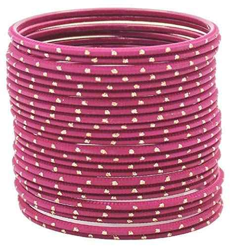 T4 Jewels Plane Matte Dotted Design Metal Bangles Set - (Set Of 24) Wine T4 Jewels