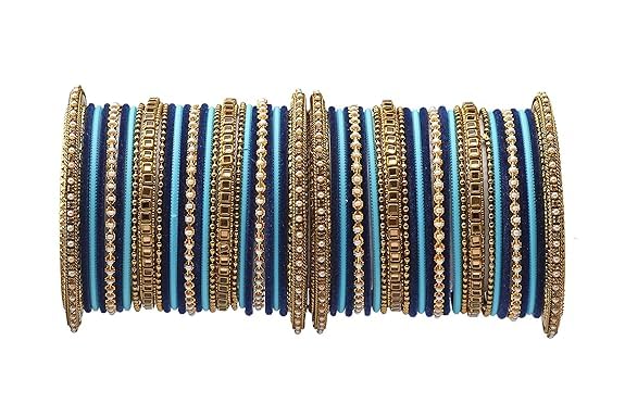 T4 Jewels Multicolours Metal Fashion Jewellery Bangles Set Gold Plated Kundan Studded Bangles For Women & Girls Blue T4 Jewels