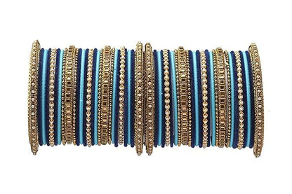 T4 Jewels Multicolours Metal Fashion Jewellery Bangles Set Gold Plated Kundan Studded Bangles For Women & Girls Blue T4 Jewels