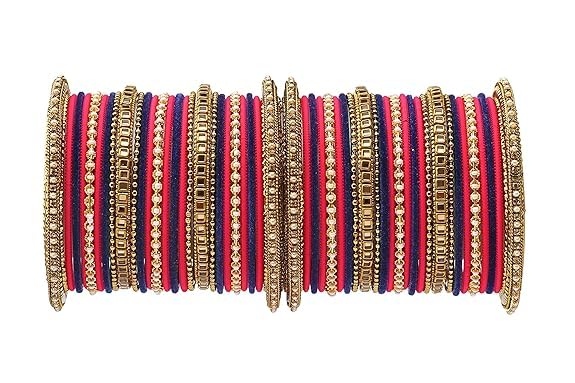 T4 Jewels Multicolours Metal Fashion Jewellery Bangles Set Gold Plated Kundan Studded Bangles For Women & Girls Magenta T4 Jewels