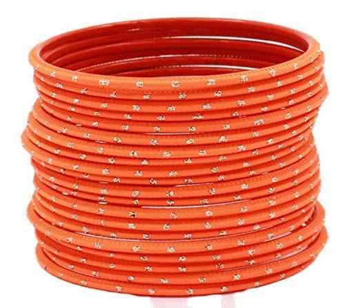 T4 Jewels Plane Matte Dotted Design Metal Bangles Set - (Set Of 24) Orange T4 Jewels