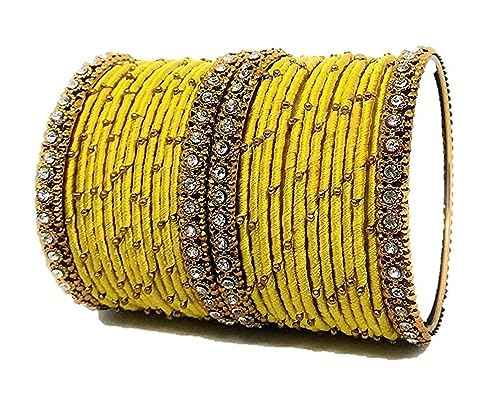 T4 Jewels Handmade Silk Thread Metal Bangles Set Zircon Stones Bridal Chuda/Wedding Chuda For Women & Girls (Set Of 28) T4 Jewels