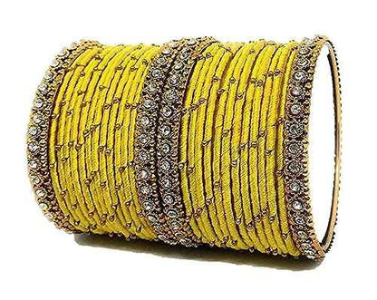 T4 Jewels Handmade Silk Thread Metal Bangles Set Zircon Stones Bridal Chuda/Wedding Chuda For Women & Girls (Set Of 28) T4 Jewels