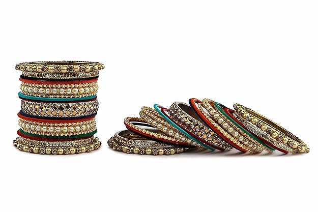 T4 Jewels Metal With Zircon Gemstones Attractive Glossy Finish Gold Plated Fashion Jewellery Metal Bangle Set For Women & Girls T4 Jewels