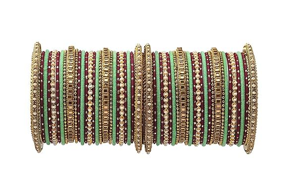T4 Jewels Multicolours Metal Fashion Jewellery Bangles Set Gold Plated Kundan Studded Bangles For Women & Girls Pista - Maroon T4 Jewels