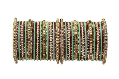 T4 Jewels Multicolours Metal Fashion Jewellery Bangles Set Gold Plated Kundan Studded Bangles For Women & Girls Pista - Maroon T4 Jewels