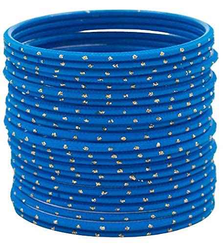 T4 Jewels Plane Matte Dotted Design Metal Bangles Set - (Set Of 24) Royal Blue T4 Jewels