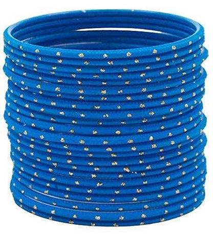 T4 Jewels Plane Matte Dotted Design Metal Bangles Set - (Set Of 24) Royal Blue T4 Jewels