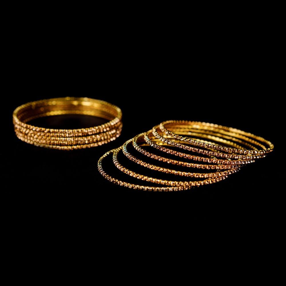 DigiRake Stone Bangles Set For Women - Metal Bracelets Set, Fancy Girls Bangle, Bangle Set of 12 T4 Jewels
