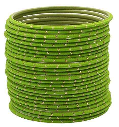 T4 Jewels Plane Matte Dotted Design Metal Bangles Set - (Set Of 24) Mehandi T4 Jewels