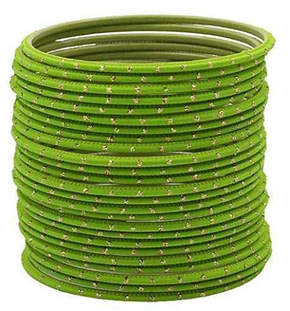 T4 Jewels Plane Matte Dotted Design Metal Bangles Set - (Set Of 24) Mehandi T4 Jewels