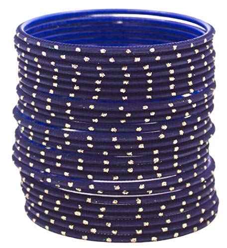 T4 Jewels Plane Matte Dotted Design Metal Bangles Set - (Set Of 24) Navy Blue T4 Jewels