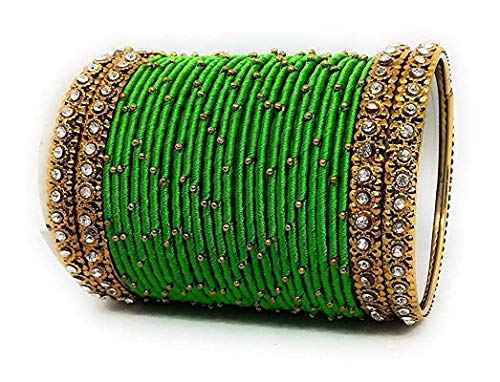T4 Jewels Handmade Silk Thread Metal Bangles Set Zircon Stones Bridal Chuda/Wedding Chuda For Women & Girls (Set Of 28) T4 Jewels