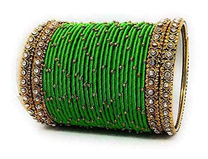 T4 Jewels Handmade Silk Thread Metal Bangles Set Zircon Stones Bridal Chuda/Wedding Chuda For Women & Girls (Set Of 28) T4 Jewels