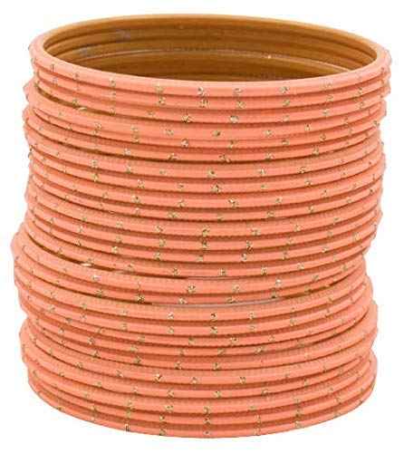 T4 Jewels Plane Matte Dotted Design Metal Bangles Set - (Set Of 24) Peach T4 Jewels