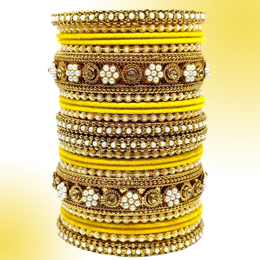 T4 Jewels Gold-Plated Flower Designer Metal Bangles Set (Bridal Chuda) - 52NO