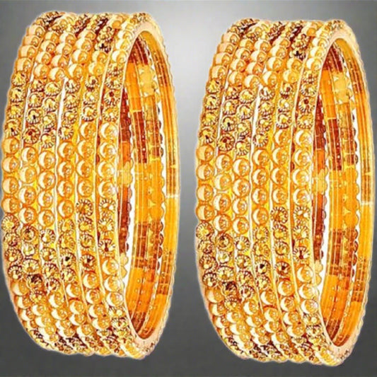 T4 Jewels (Large Size) Golden Color Glass Bangles (Pack Of 12)-MHM