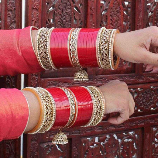 टी4 ज्वेल्स ब्राइडल चूड़ा सफ़ेद कड़ा और पट्टी के साथ-कई रंगों में उपलब्ध (CH5Z)