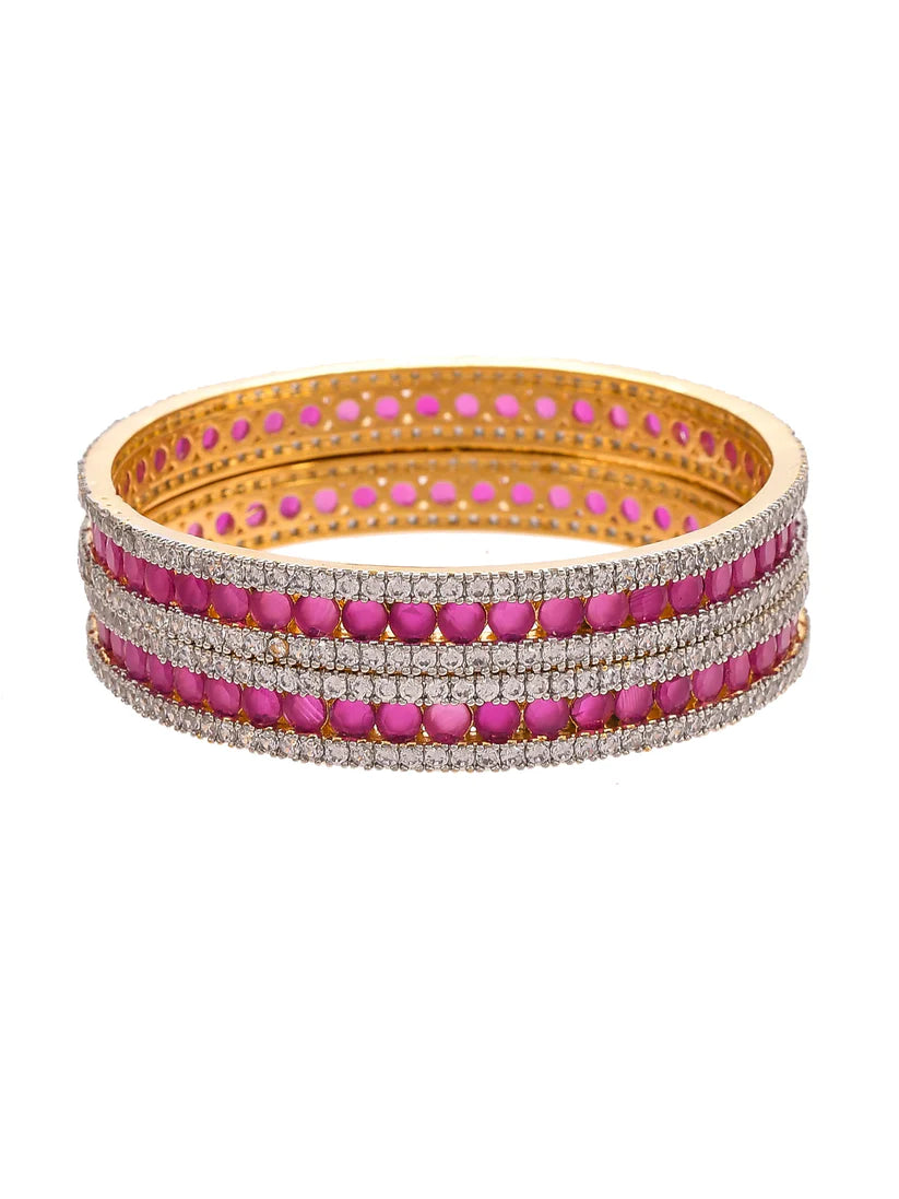 Set of 2 Gold Plated American Diamond Handcrafted Bangles (AD-003)