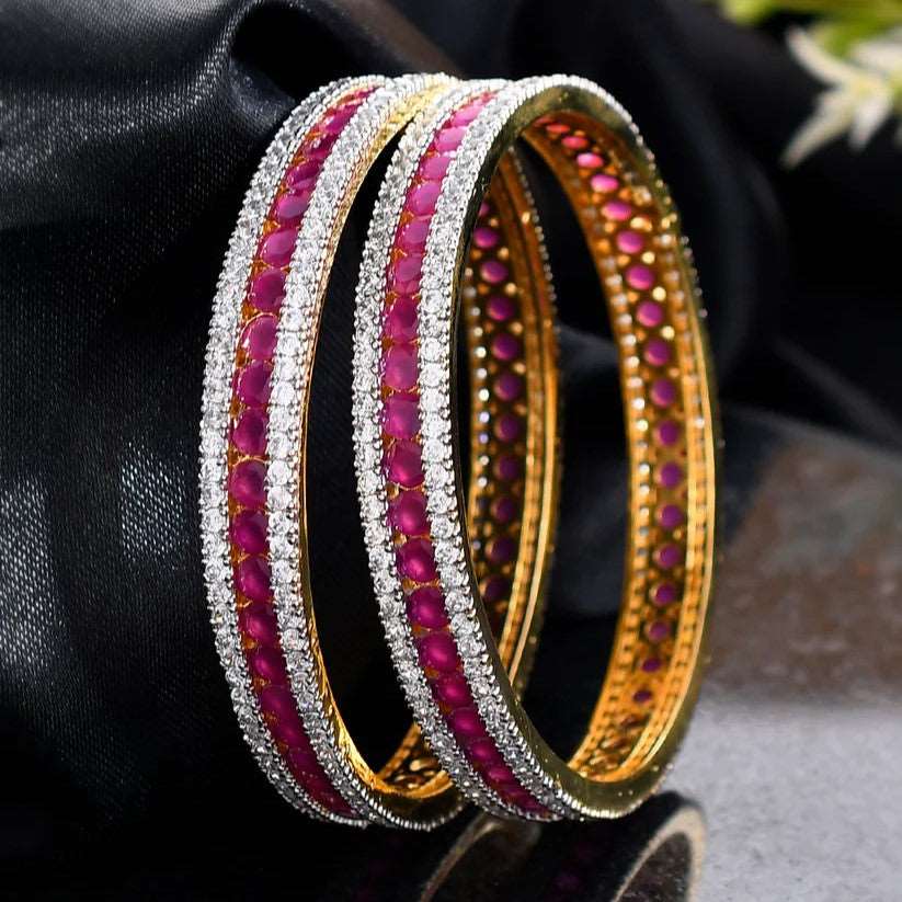 Set of 2 Gold Plated American Diamond Handcrafted Bangles (AD-003)