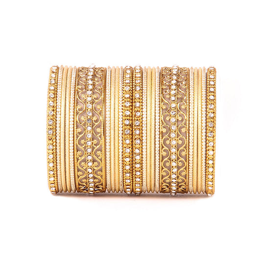 Intricate Bracelet With Running Stone Work And Shinning Bangle Set