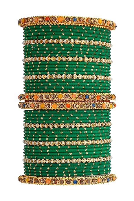 T4 Jewels Multicolor Zircon Stones Studded Elegent Golden Dotted Metal Bangles Set For Women & Girls T4 Jewels