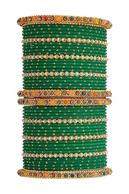 T4 Jewels Multicolor Zircon Stones Studded Elegent Golden Dotted Metal Bangles Set For Women & Girls T4 Jewels