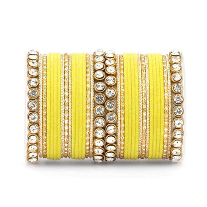 T4 Jewels Stylish Fashion Jewellery Stones & Beads Beautiful Glossy Finished Bangles Set For Women & Girls Yellow T4 Jewels