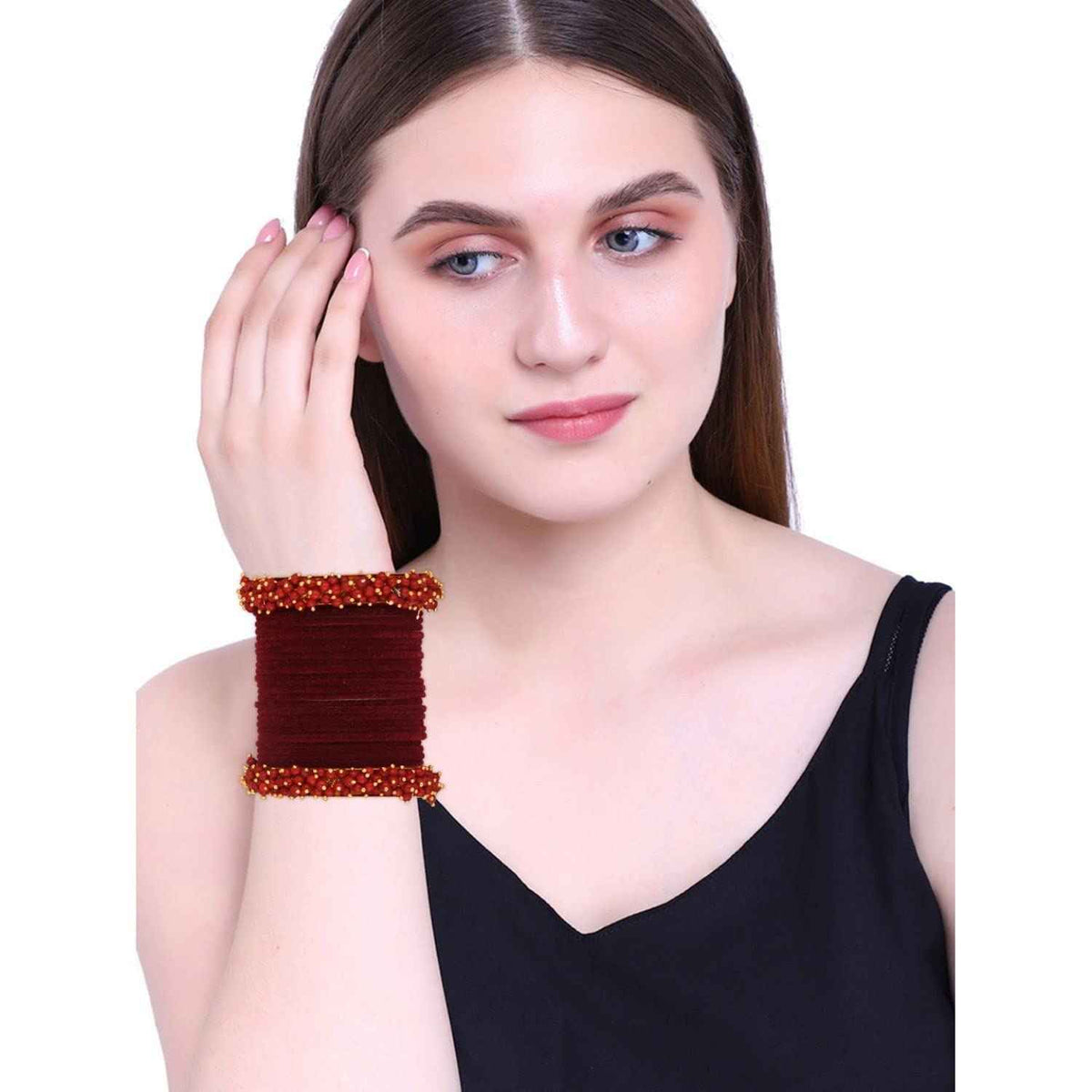 T4 Jewels Glossy Finished Fashion Jewellery Latest Collection Pearl & Velvet Metal Bangles Set For Girls & Women (Set Of 26) T4 Jewels