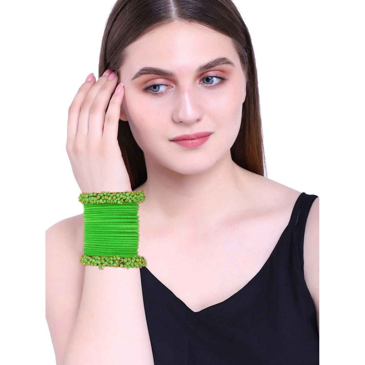 T4 Jewels Glossy Finished Fashion Jewellery Latest Collection Pearl & Velvet Metal Bangles Set For Girls & Women (Set Of 26) T4 Jewels