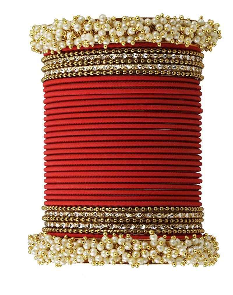T4 Jewels Stylish 18k Gold Plated Single Hand Pearl Studded Beautiful Metal Bangle Set For Women & Girls T4 Jewels
