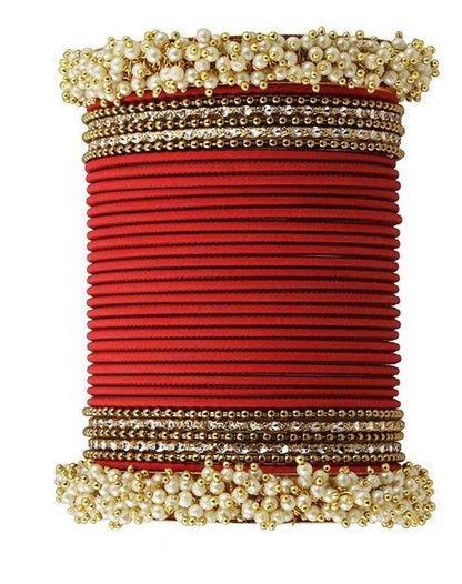 T4 Jewels Stylish 18k Gold Plated Single Hand Pearl Studded Beautiful Metal Bangle Set For Women & Girls T4 Jewels