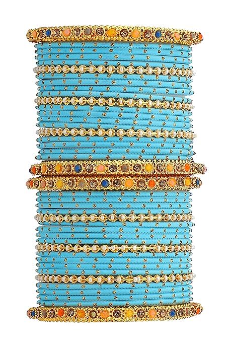 T4 Jewels Multicolor Zircon Stones Studded Elegent Golden Dotted Metal Bangles Set For Women & Girls T4 Jewels
