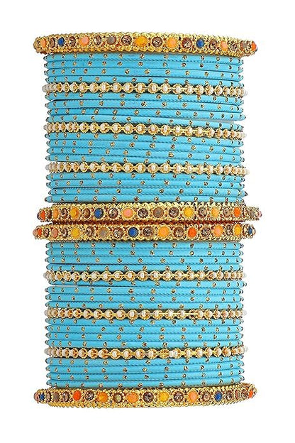 T4 Jewels Multicolor Zircon Stones Studded Elegent Golden Dotted Metal Bangles Set For Women & Girls T4 Jewels