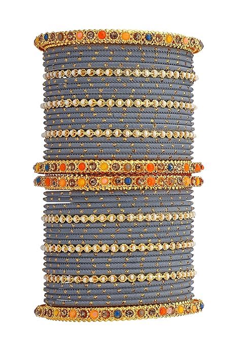 T4 Jewels Multicolor Zircon Stones Studded Elegent Golden Dotted Metal Bangles Set For Women & Girls T4 Jewels