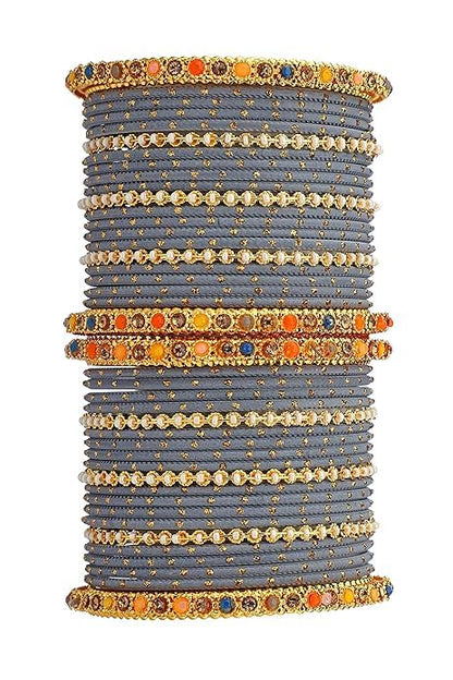T4 Jewels Multicolor Zircon Stones Studded Elegent Golden Dotted Metal Bangles Set For Women & Girls T4 Jewels