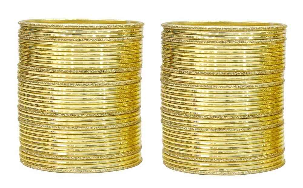T4 Jewels Beautiful Plane Glossy Finish Metal Multicolours Bangles Set For Women And Girls (Set Of 68) Golden T4 Jewels