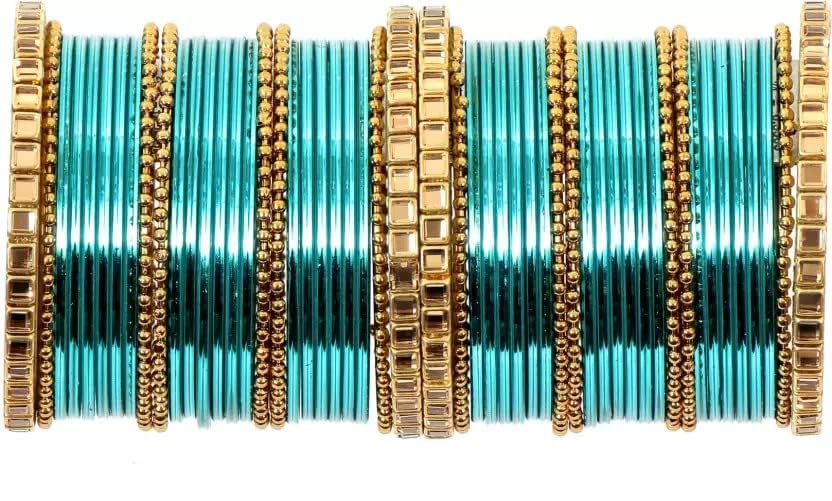 T4 Jewels Glossy Finished Gold Kundan Studded Fashion Jwellery Metal Bangles Set For Women & Girls Radium T4 Jewels
