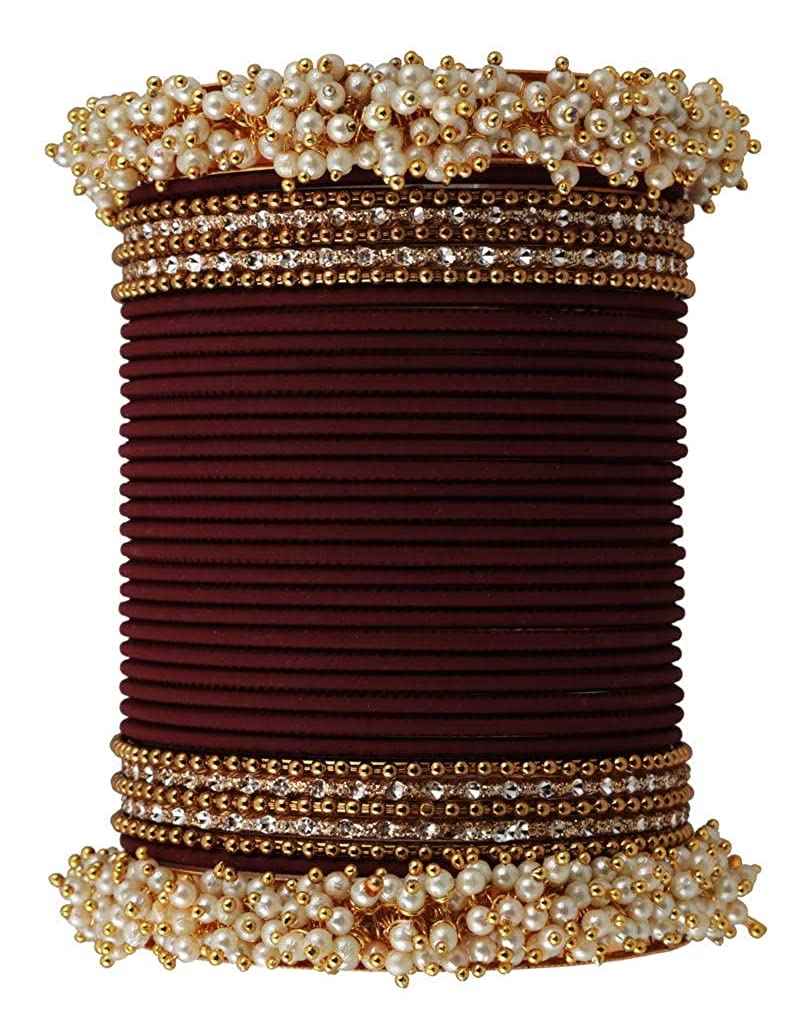 T4 Jewels Stylish 18k Gold Plated Single Hand Pearl Studded Beautiful Metal Bangle Set For Women & Girls T4 Jewels